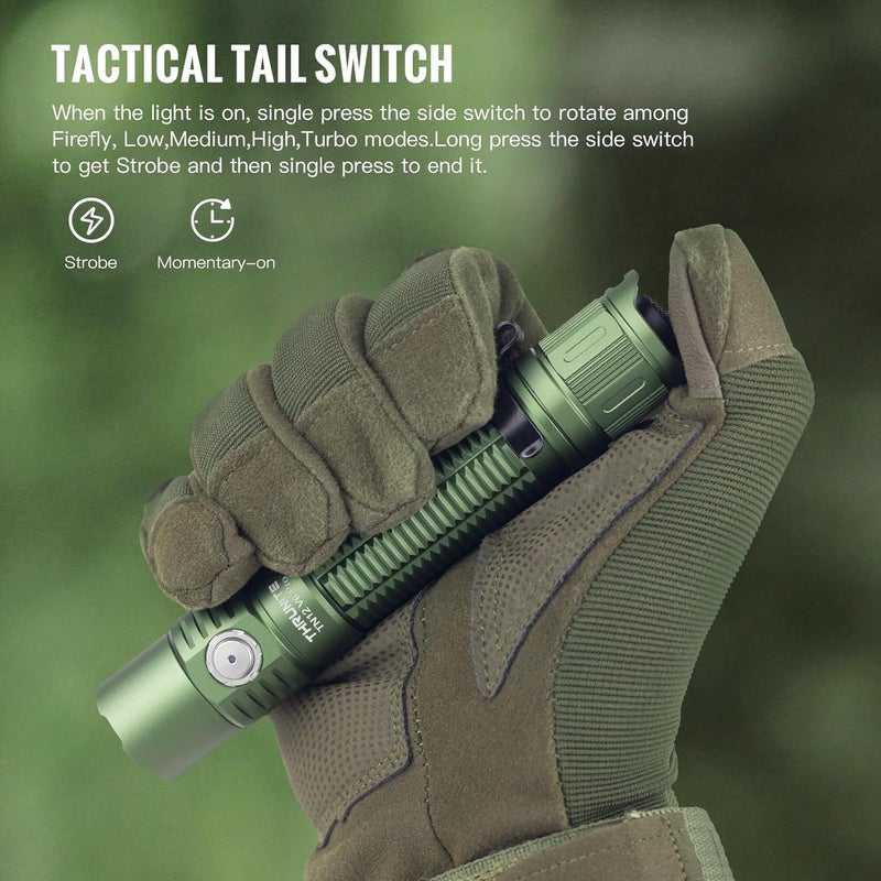 ThruNite TN12 V6 Pro Tactical LED Flashlight, High 1705 Lumens Dual Switch, USB-C Rechargeable Flashlight Compact for EDC, Law Enforcement, and Outdoor Use (Green) - Image 2